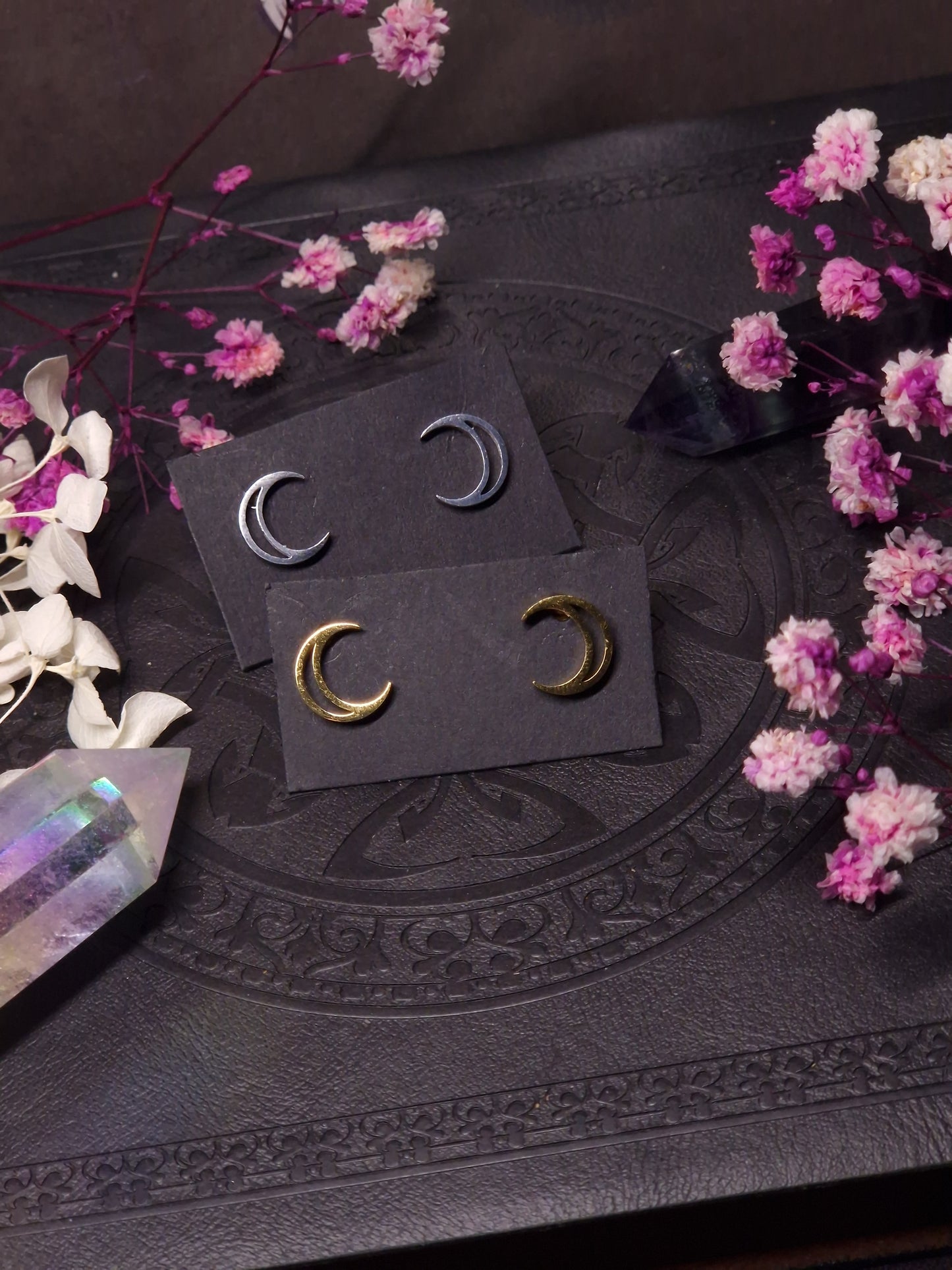 offene Halbmond Ohrstecker in silber/gold/schwarz