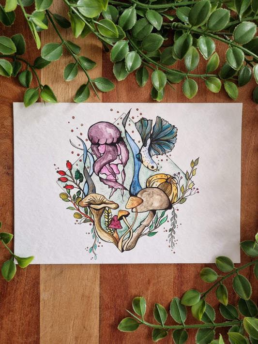 Betta Fisch Aquarell Kunstdruck "Betta Fisch"