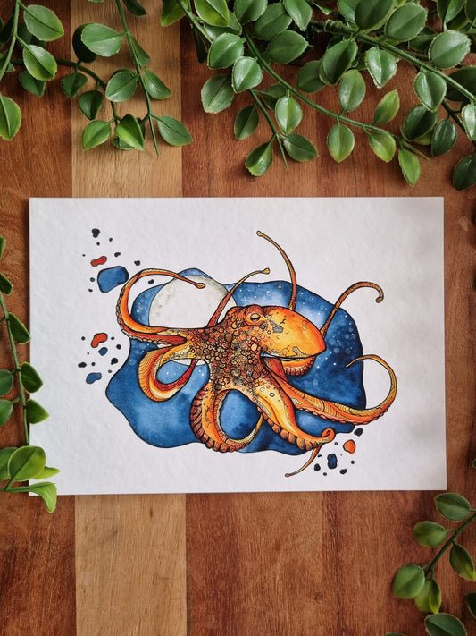 Oktopus Aquarell Kunstdruck "Dance Lunar"