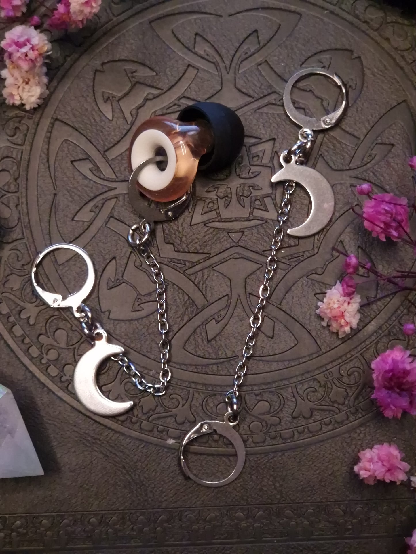 Ohrstöpsel Halter silber - „Moonchain Keeper“