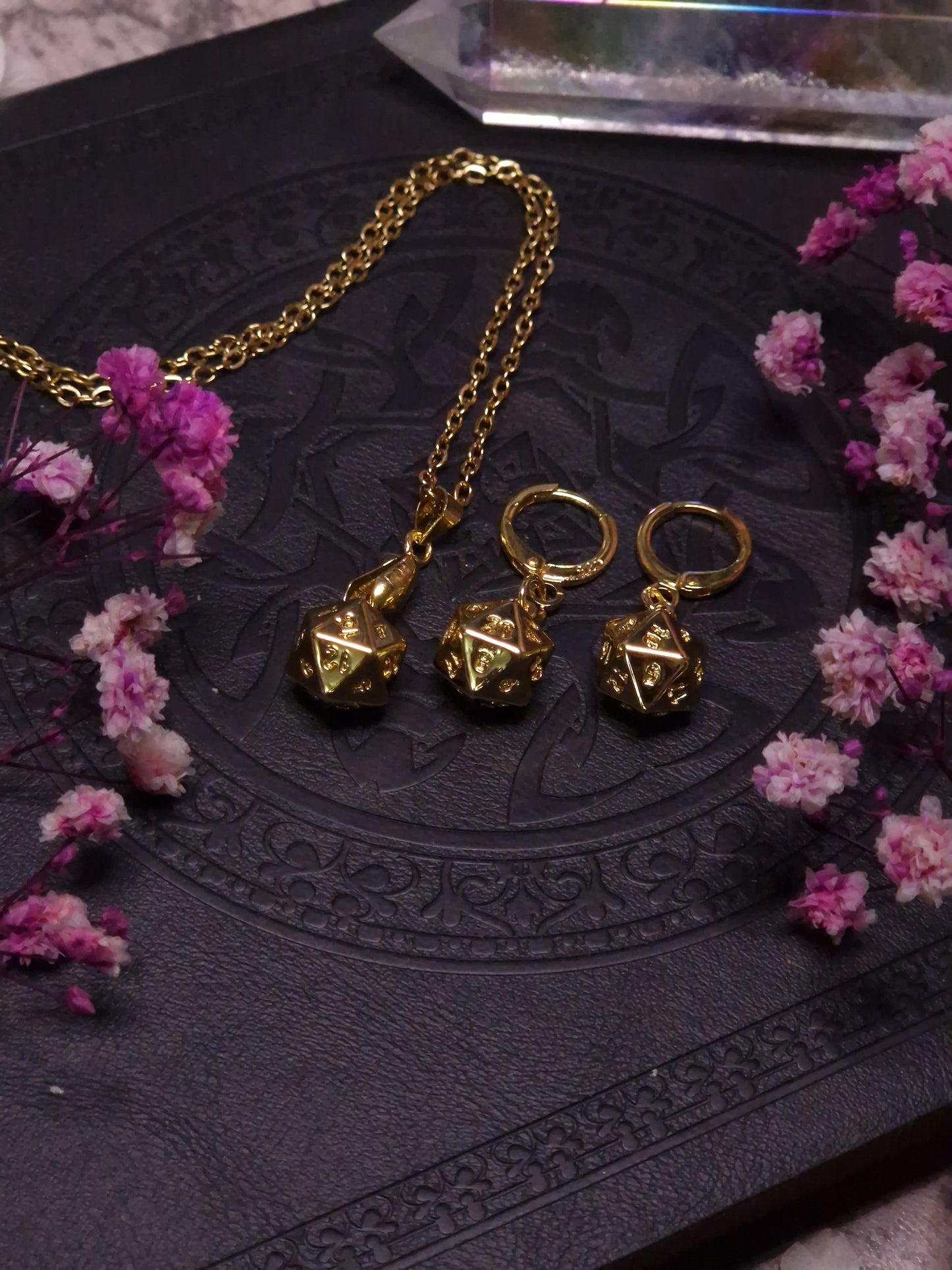 D20 Schmuck Set I Kette & Ohrringe I Gold