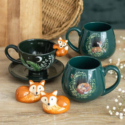 Grüne Wald-Teetasse mit Fuchs
