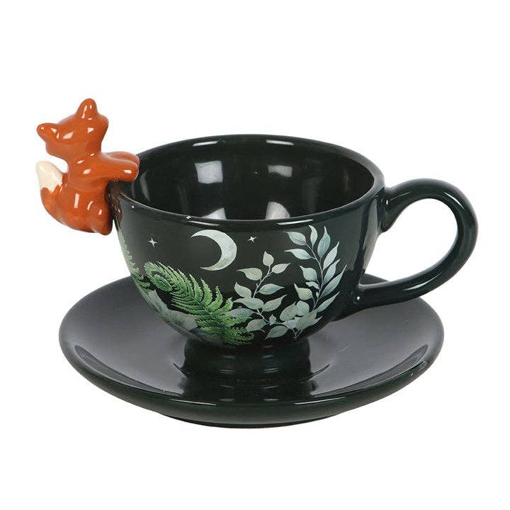 Grüne Wald-Teetasse mit Fuchs