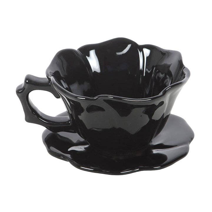 Schwarze Rose Teetasse und Untertasse