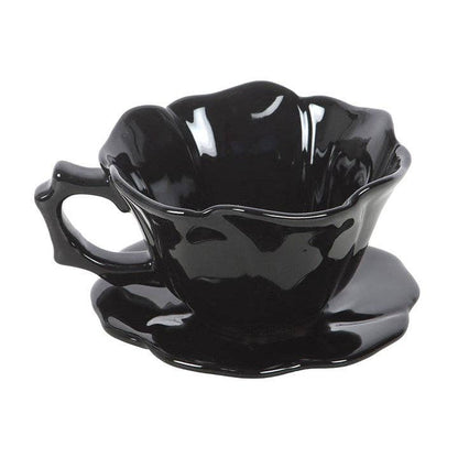 Schwarze Rose Teetasse und Untertasse