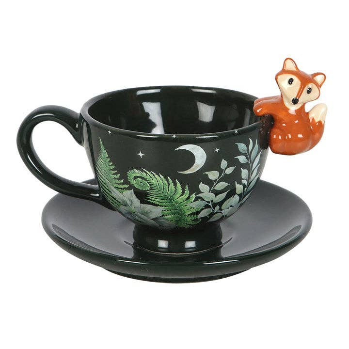 Grüne Wald-Teetasse mit Fuchs