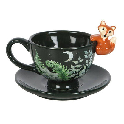 Grüne Wald-Teetasse mit Fuchs