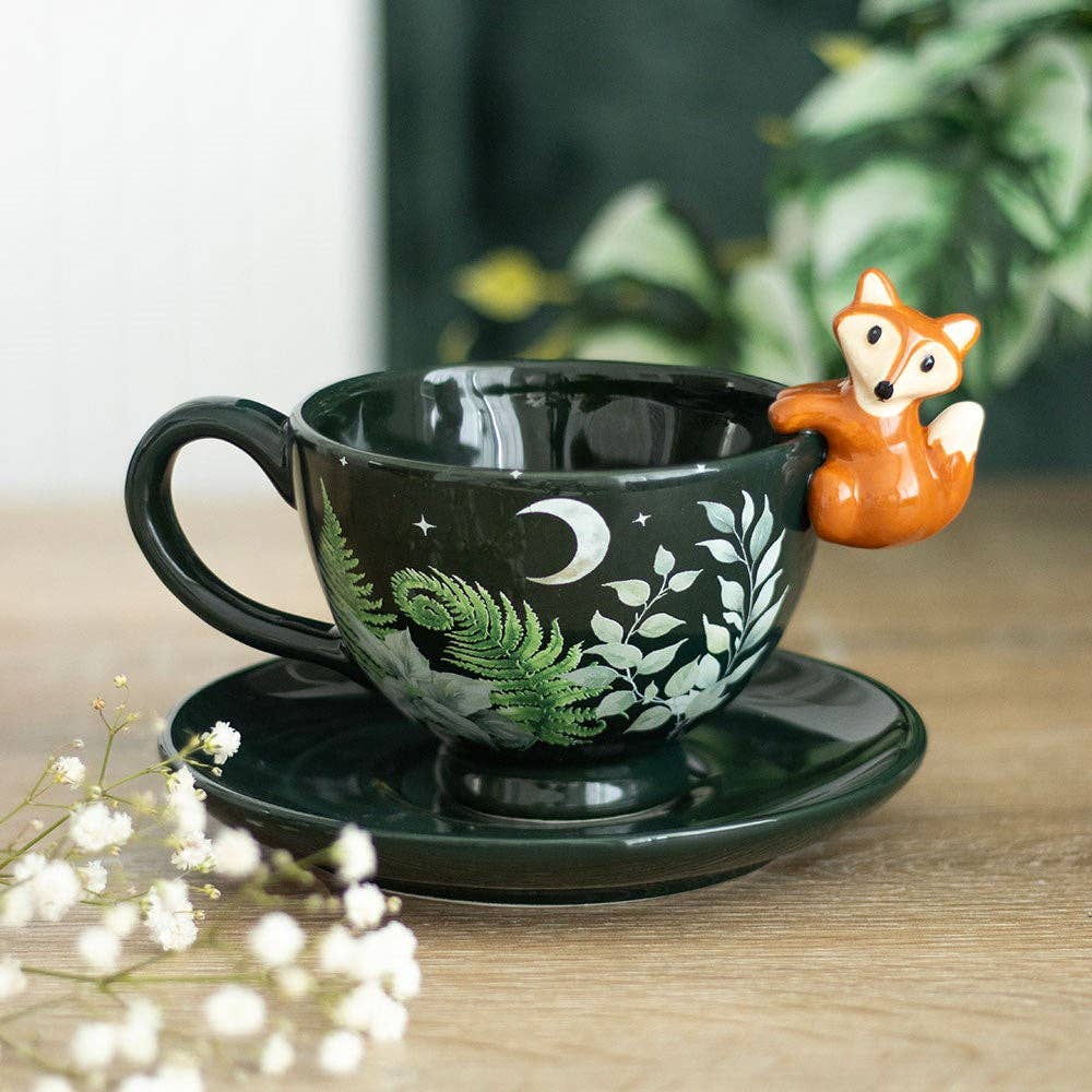 Grüne Wald-Teetasse mit Fuchs