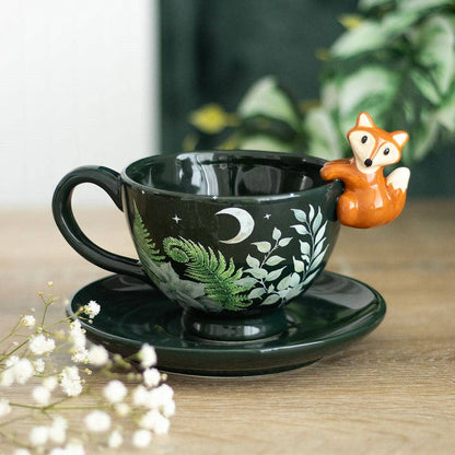 Grüne Wald-Teetasse mit Fuchs