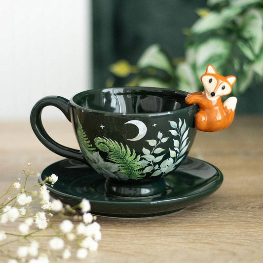 Grüne Wald-Teetasse mit Fuchs