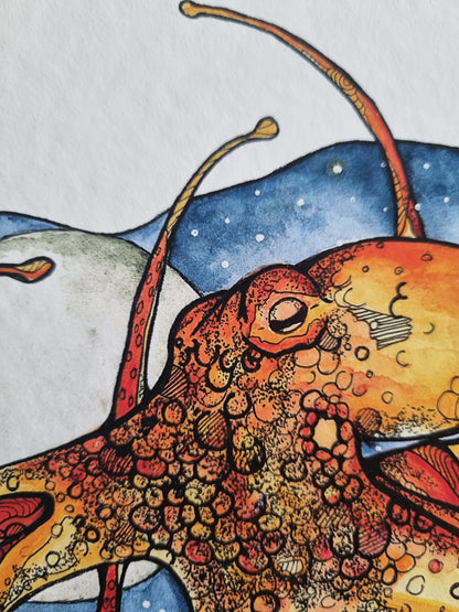 Oktopus Aquarell Kunstdruck "Dance Lunar"