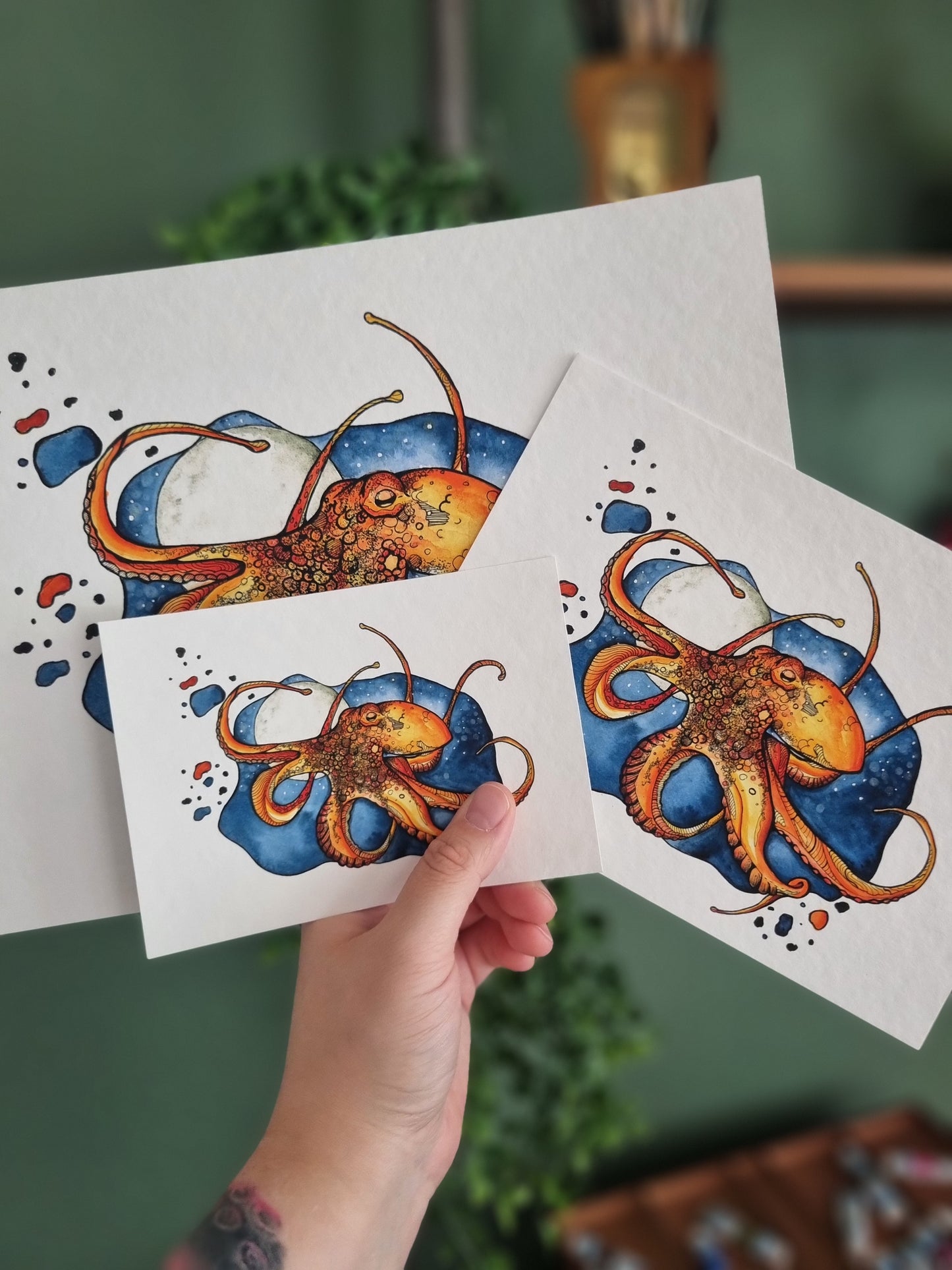 Oktopus Aquarell Kunstdruck "Dance Lunar"