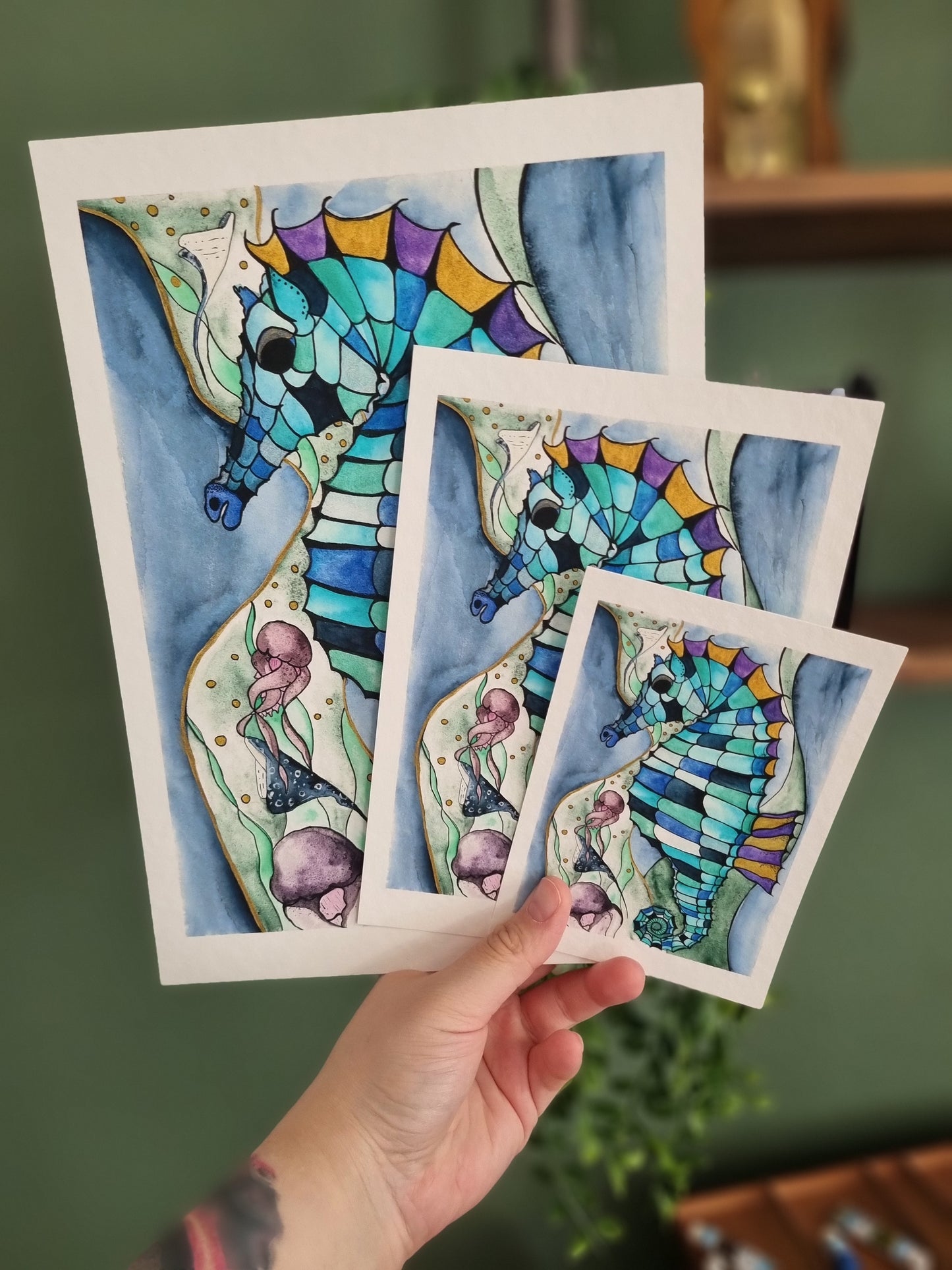 Seahorse Aquarell Kunstdruck „Seahorse Symphony“