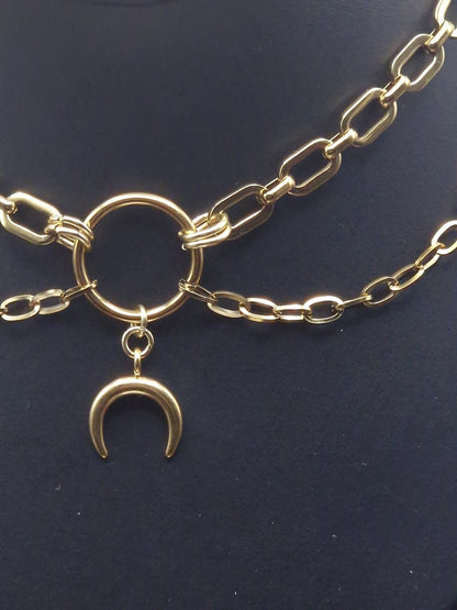 Double Chain Crescent Choker – Edelstahl