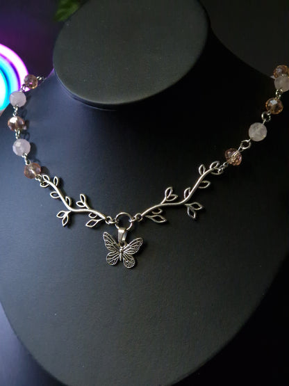 Rosenquarz Kette silber