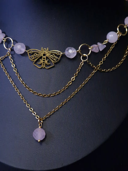 Rosenquarz Collier Moth & Moonlight