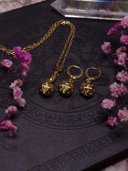 D20 Schmuck Set I Kette & Ohrringe I Gold