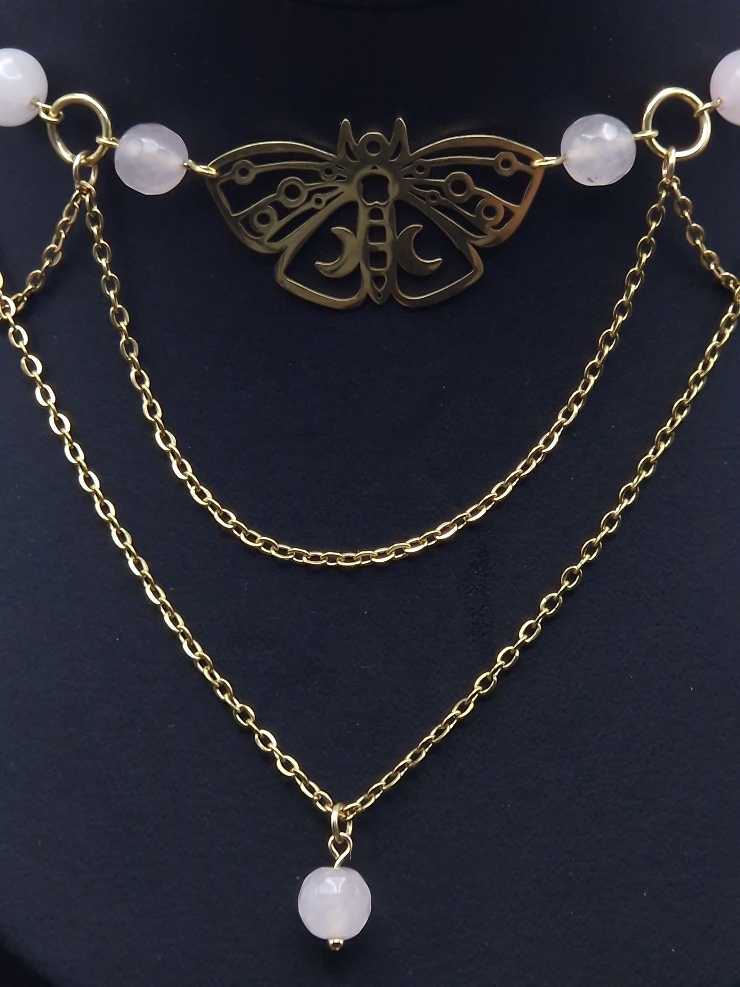 Rosenquarz Collier Moth & Moonlight