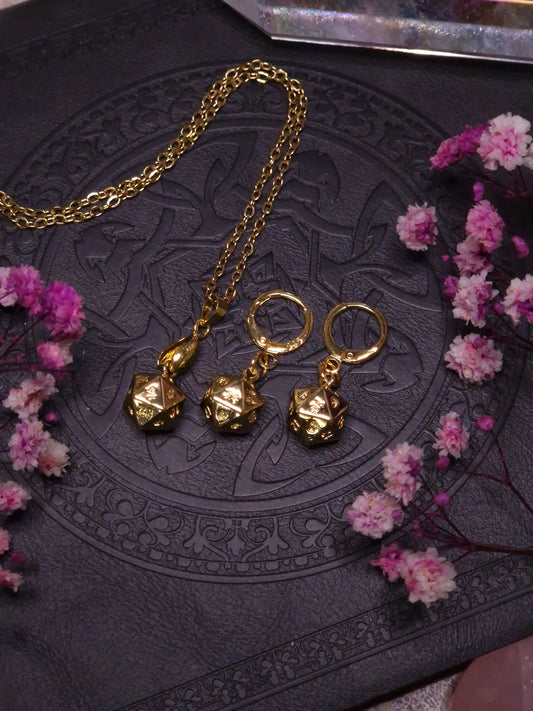 D20 Schmuck Set I Kette & Ohrringe I Gold