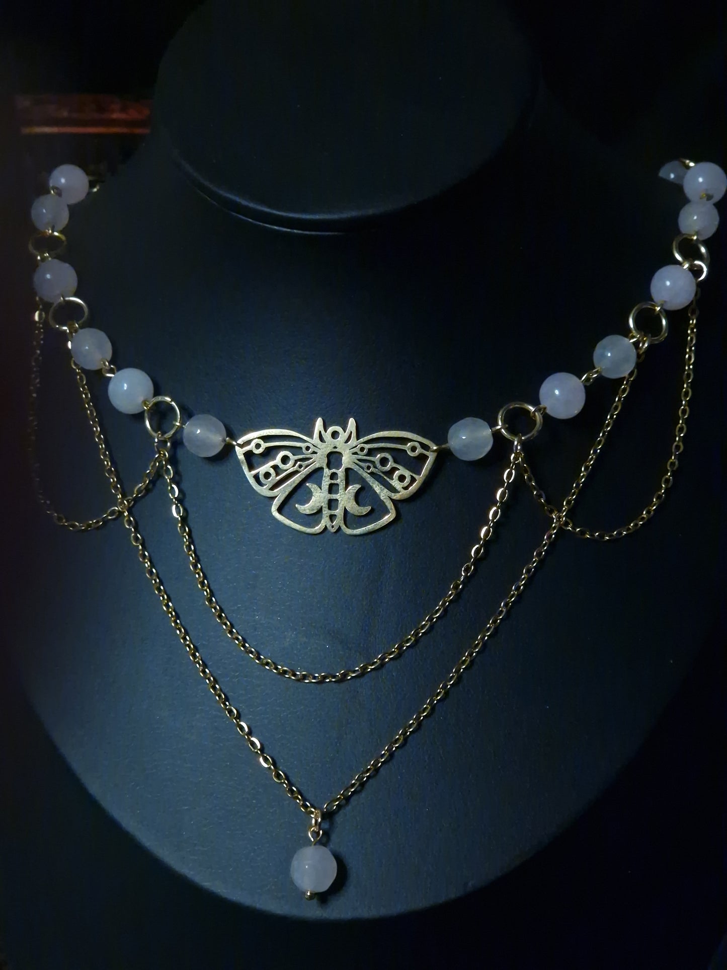 Rosenquarz Collier Moth & Moonlight