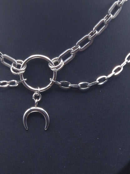 Double Chain Crescent Choker – Edelstahl