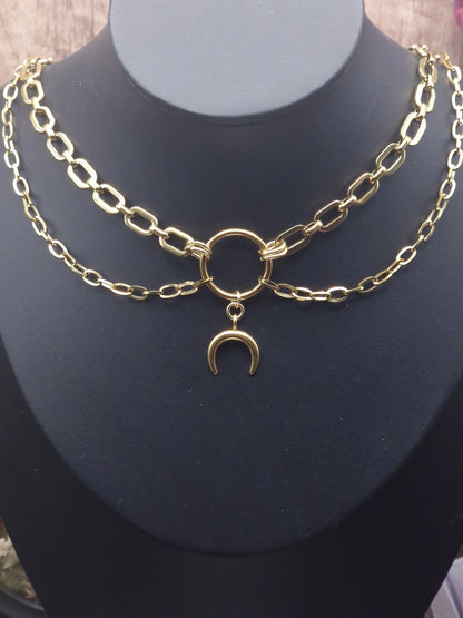 Double Chain Crescent Choker – Edelstahl