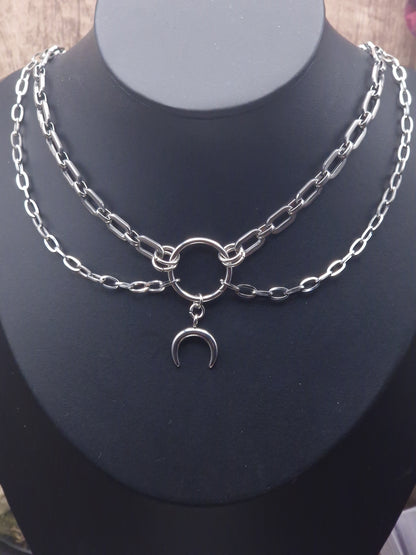 Double Chain Crescent Choker – Edelstahl