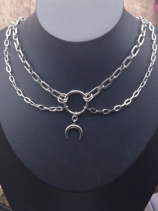 Double Chain Crescent Choker – Edelstahl