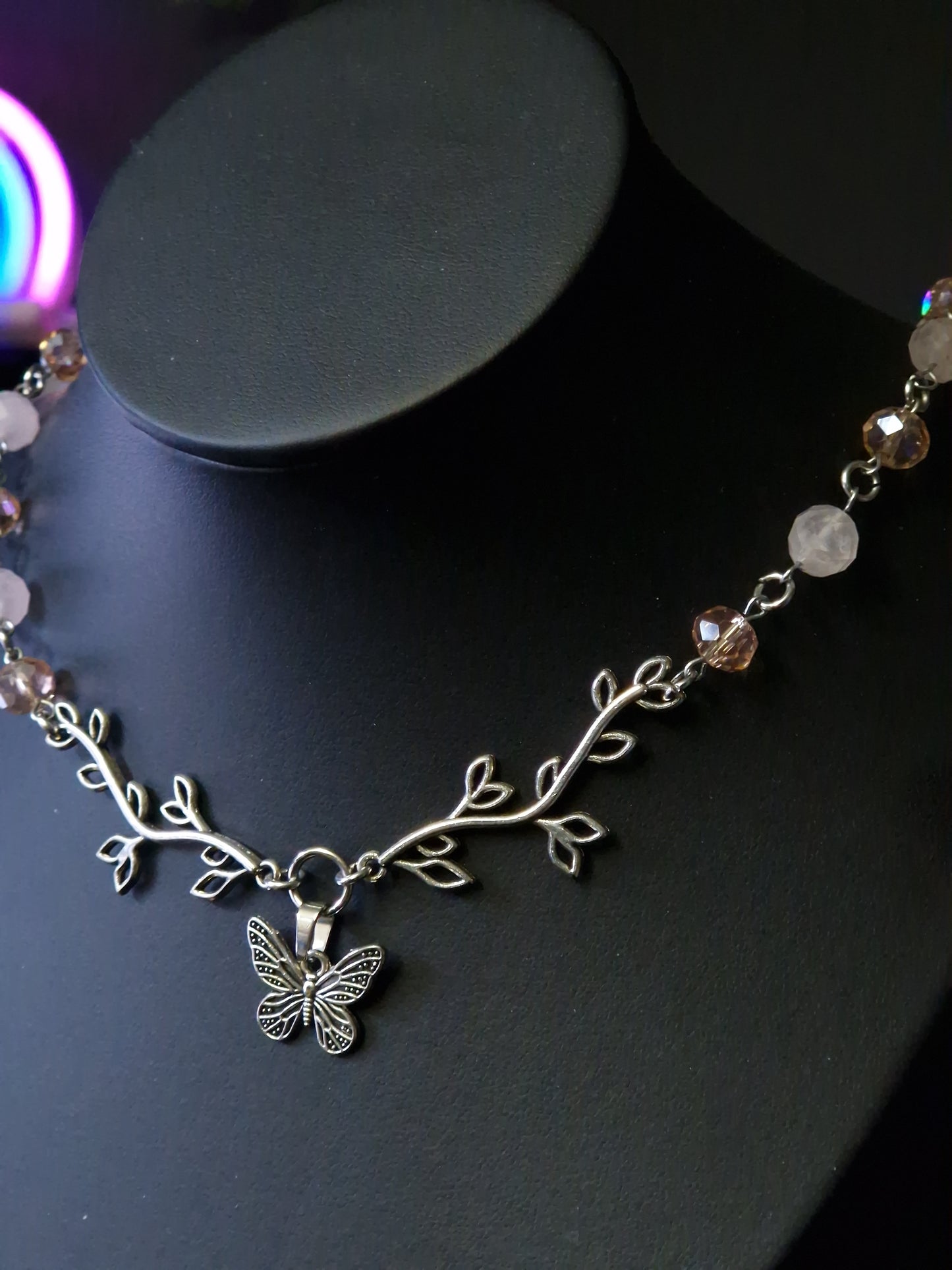 Rosenquarz Kette silber