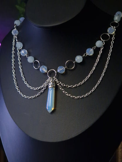 Opalithperlen Collier silber