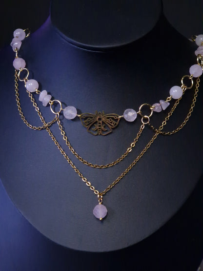 Rosenquarz Collier Moth & Moonlight