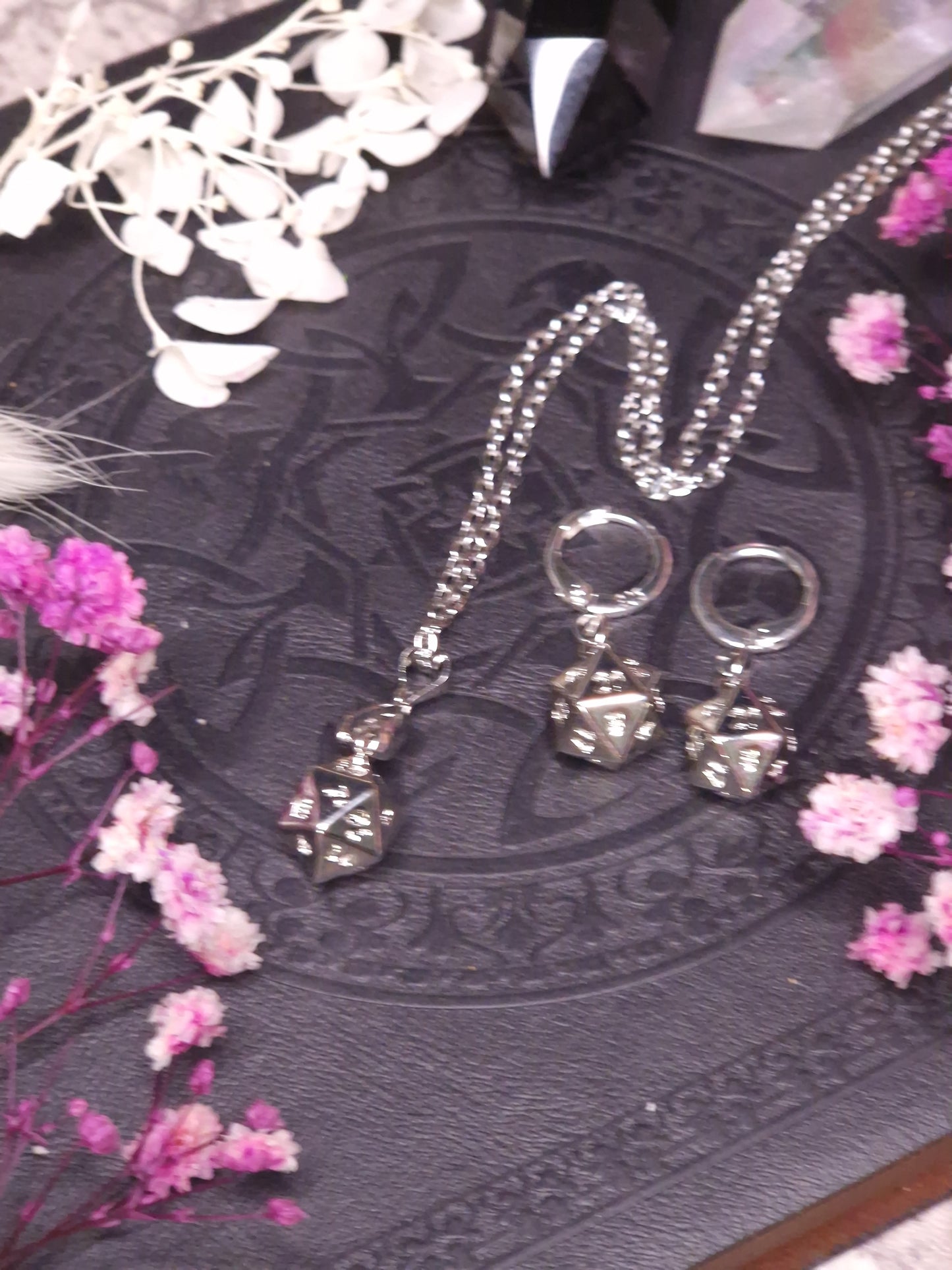 D20 Schmuck Set I Kette & Ohrringe I Silber
