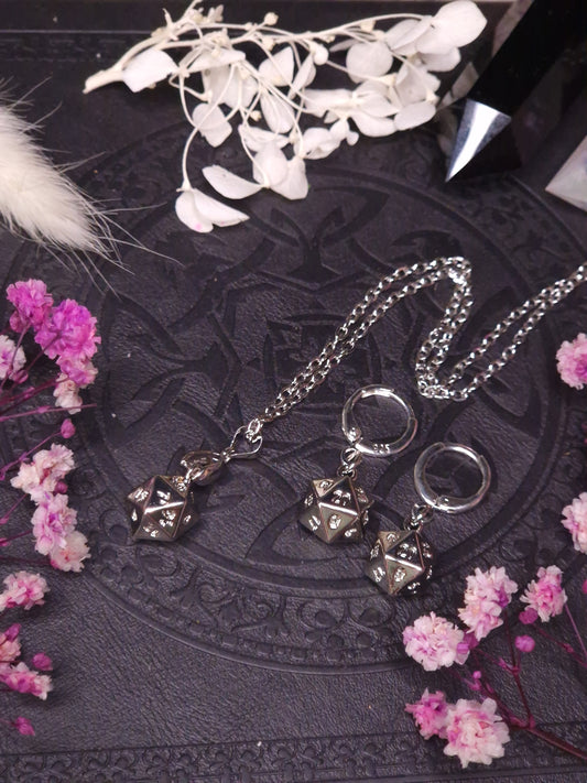 D20 Schmuck Set I Kette & Ohrringe I Silber